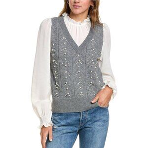 Nanette Lepore PEARL EMBELLISHED‎ RUFFLE COQUETTE STYLE SWEATER TOP SMALL NWT